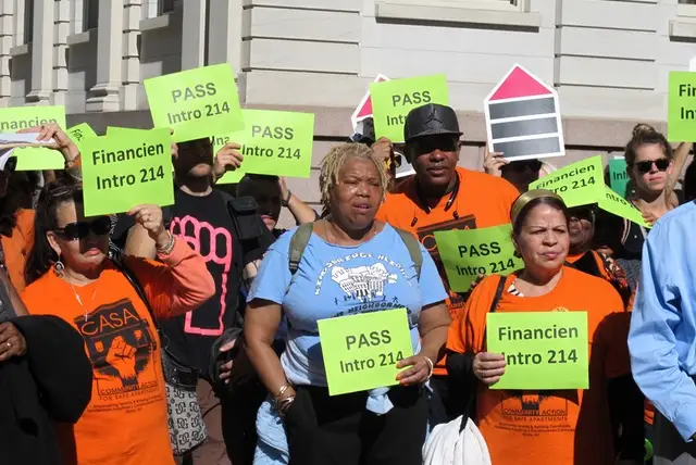 Affordable housing advocates rally at City Hall in September of 2016 support of a right-to-counsel bill.